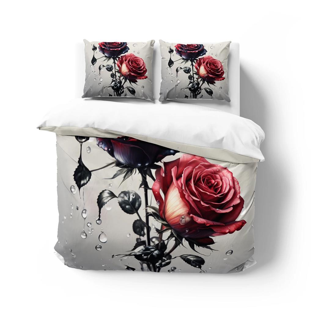 3D Floral Bedding Set Duvet/Quilt/Comforter Cover Sets Flower Bed Linen Red Rose Design Custom King Queen Full Size 260x240