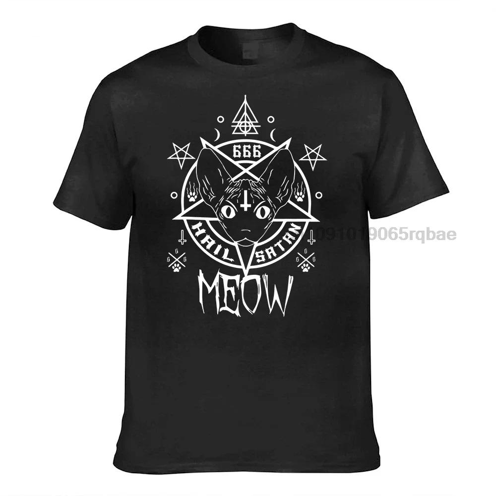Hail Satan Meow Demonic Sphynx Cat 666 Funny Cat Tshirt Tshirt Normal Cotton Unisex Tops Shirts Personalized Funny Top Tshirts