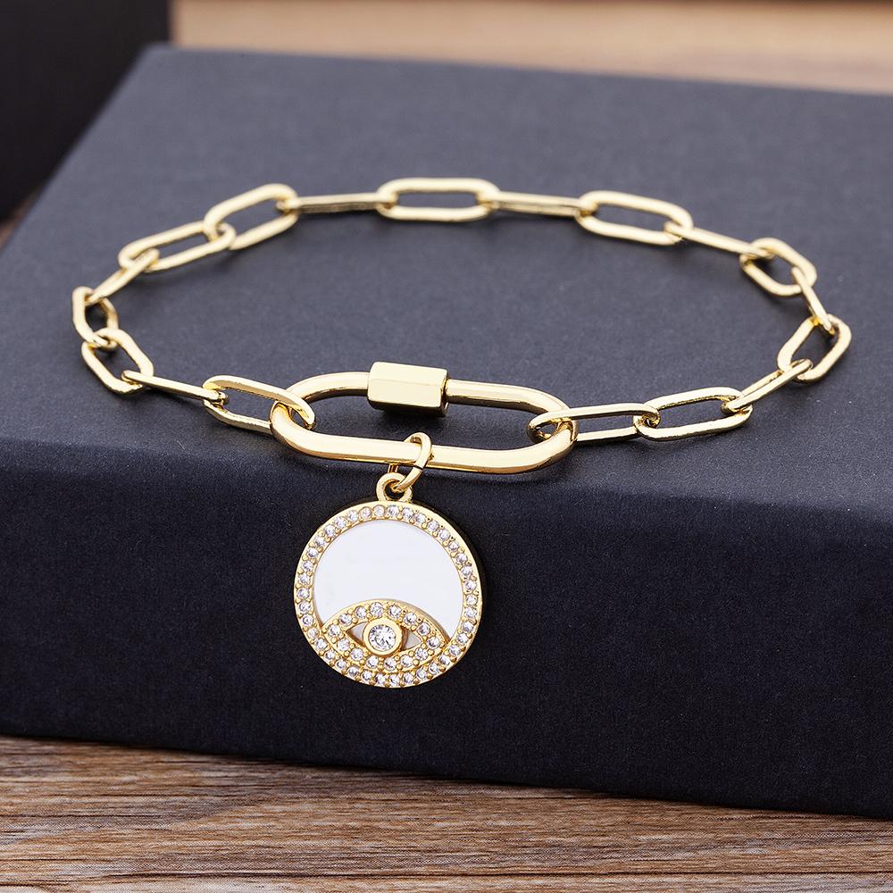 Nidin Fashion Copper Zircon Bracelet For Women Arabic Islam Boho Jewelry Saudi Hand Chain Statement Pentant Bangle Party Gift