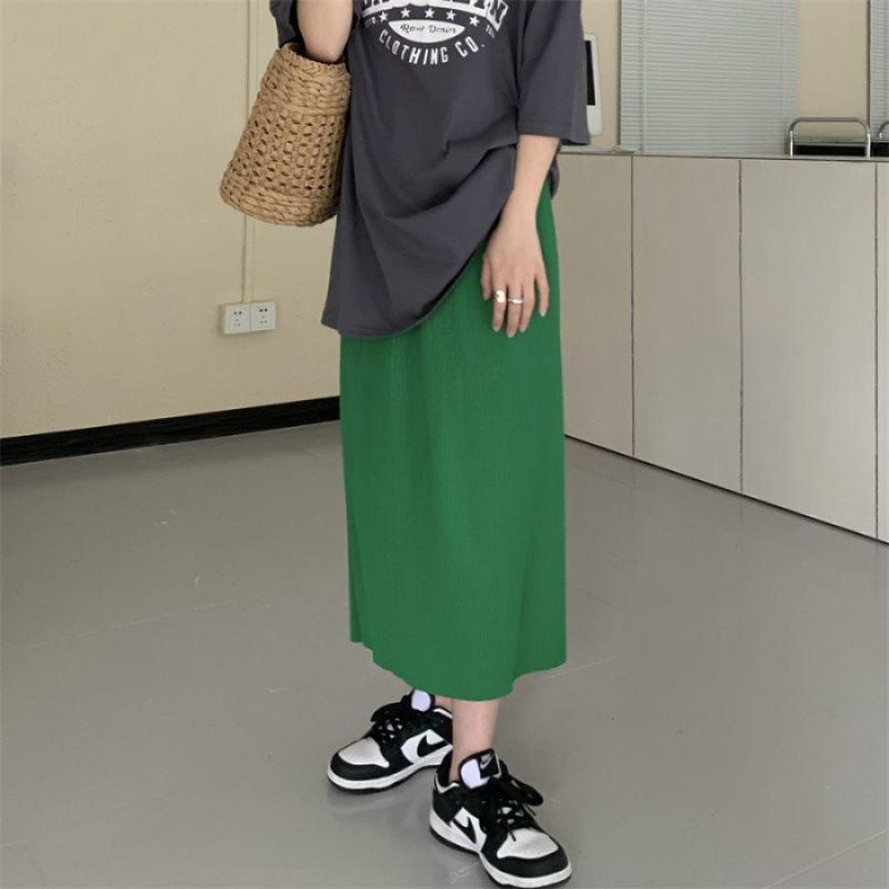 Женская летняя а-образная юбка с разрезом, на резинке, тонкая, на бедра, средней длины, со складками, прямая юбка-карандаш