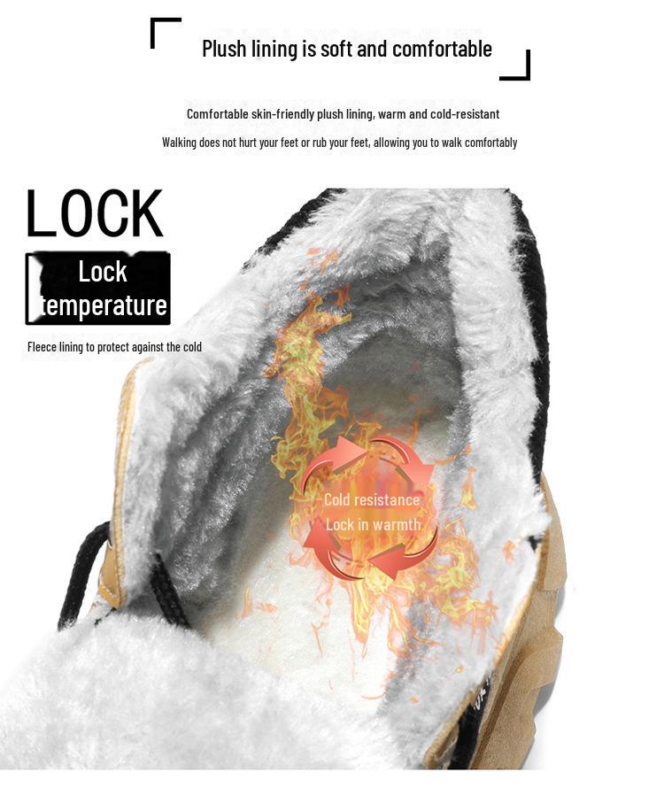 Men's High-Top Martin Boots - Velvet Winter Work Shoes, Retro Style with Thick Soles and Warm Cotton Lining.