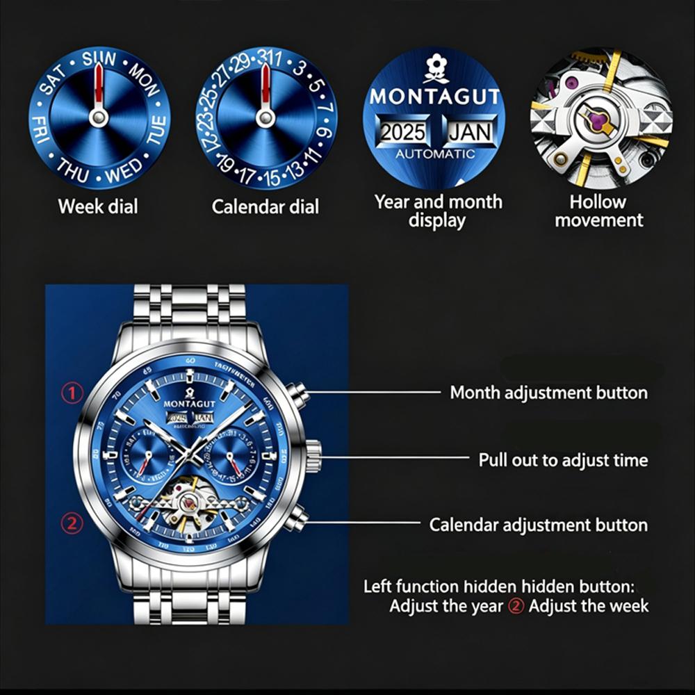 Tourbillon Watch for Men Waterproof Stainles Steel Hand Clock Date Men's Watches Luxury Brand Wristwatch