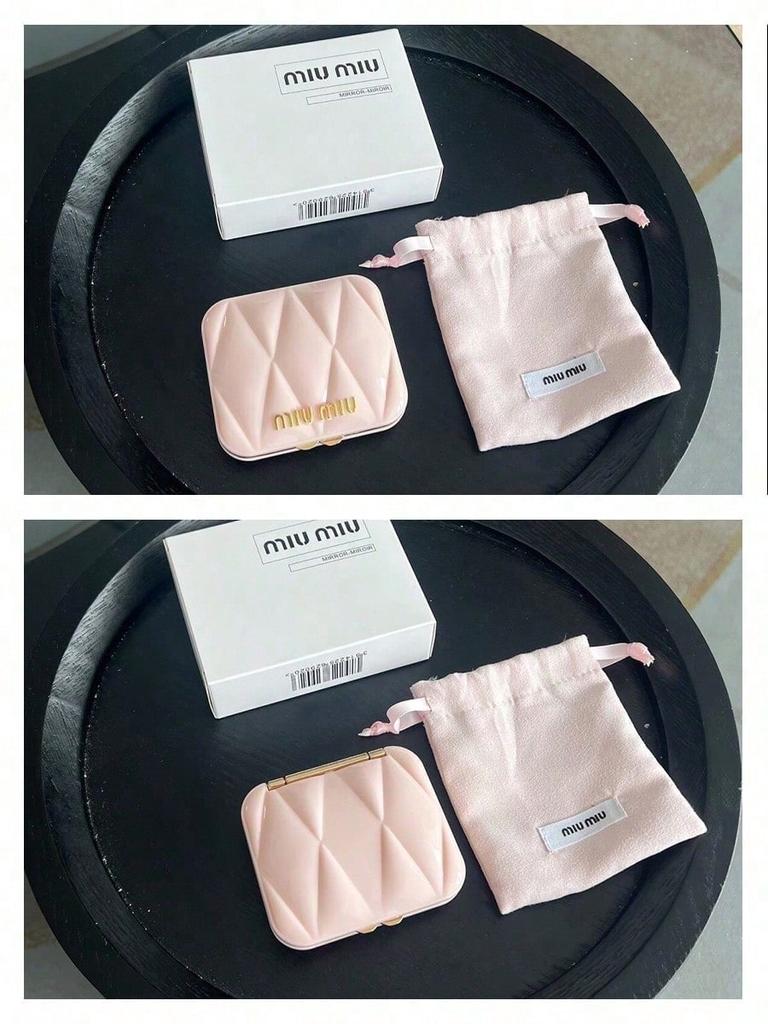 MIUMIU Розовое Стеганое Компактное Зеркало Двустороннее Мини Портативное Карманное Зеркало для Макияжа для Женщин Путешествия Ежедневное Подкрашивание