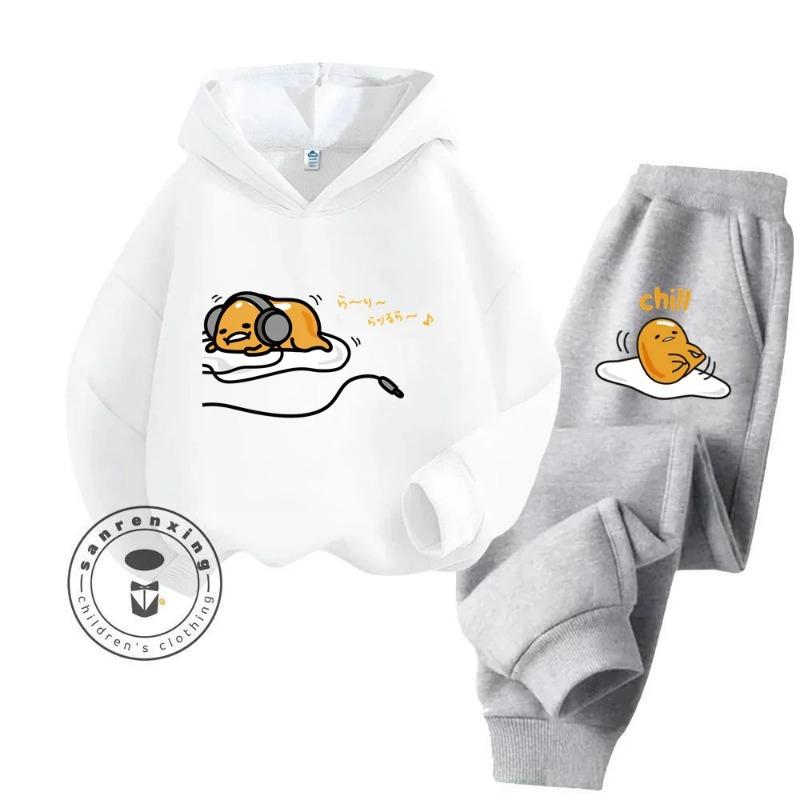 Gudetama Cartoon Супер Милый Чистый Хлопок Мягкая Текстура Толстовка Комплект Подходит Для Детей 3-14 Лет Kawaii Home Travel Одежда