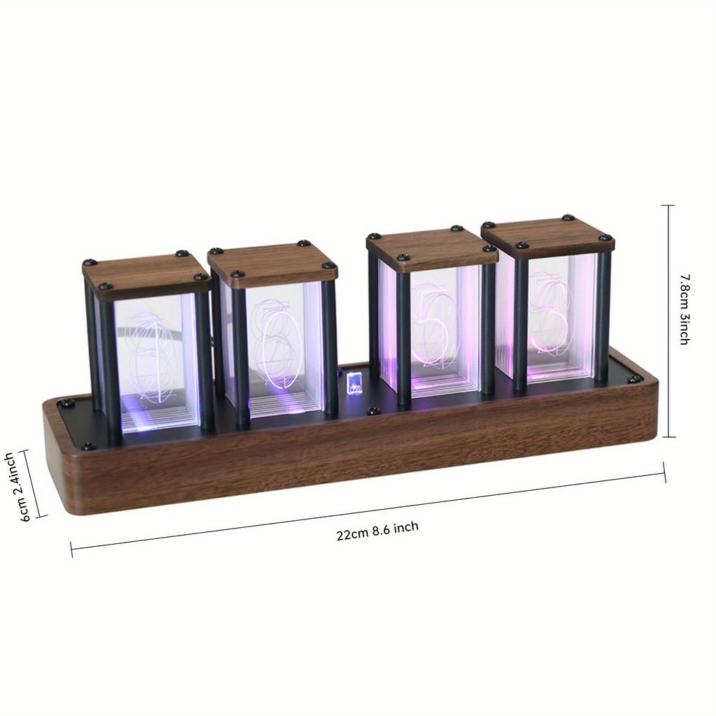 Часы ClocTeck Nixie Tube Clock — стильные цифровые часы из орехового дерева с синхронизацией по Wi-Fi, будильником и 12/24-часовым форматом отображения — идеальный готовый к использованию ретро-подарок для друзей