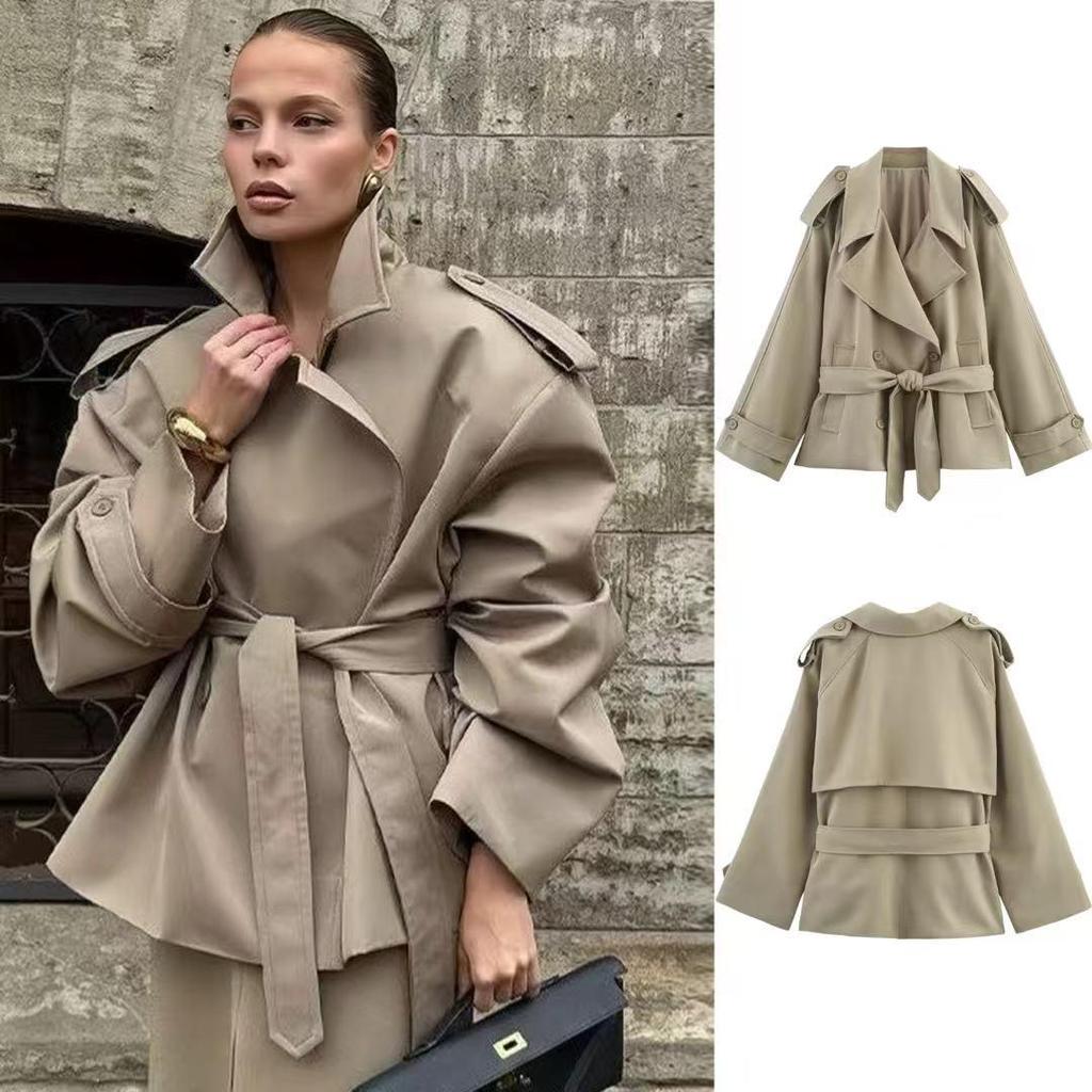 European-American Style Women's Casual Tie-Waist Trench Coat