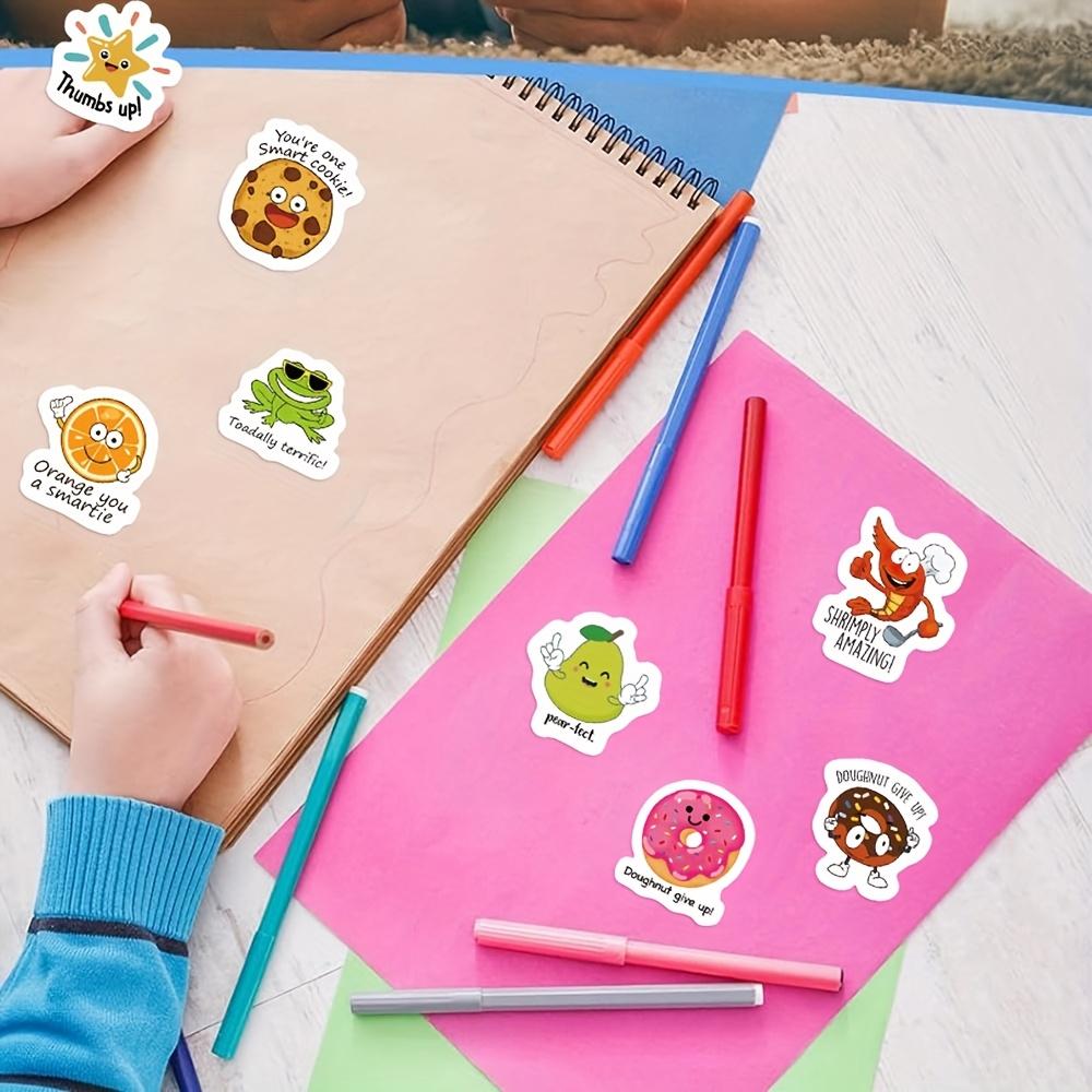 Fun Animal Reward Stickers | Colorful Food-Themed Designs with Motivational Phrases for Stationery, Laptops, Notebooks, Gift Sealing & Decoration