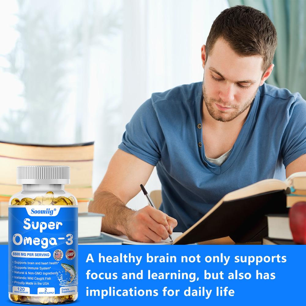 Soomiig Super Omega-3 Supplement, 5500mg Fish Oil , EPA & DHA , 120 Caps