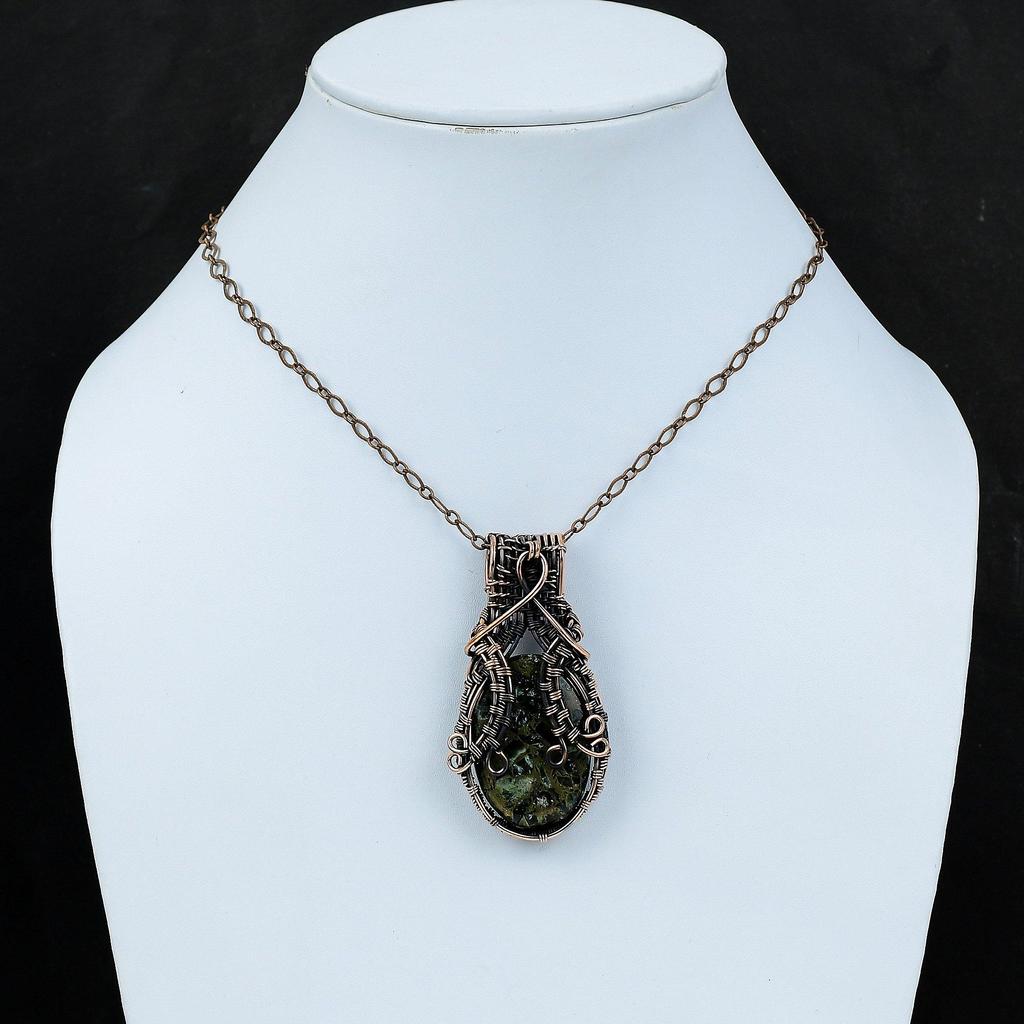 Медный кулон с серафинитом, обернутый медной проволокой, кулон ручной работы, медные украшения, стильный кулон для подарка, ювелирные изделия из драгоценных камней серафинита