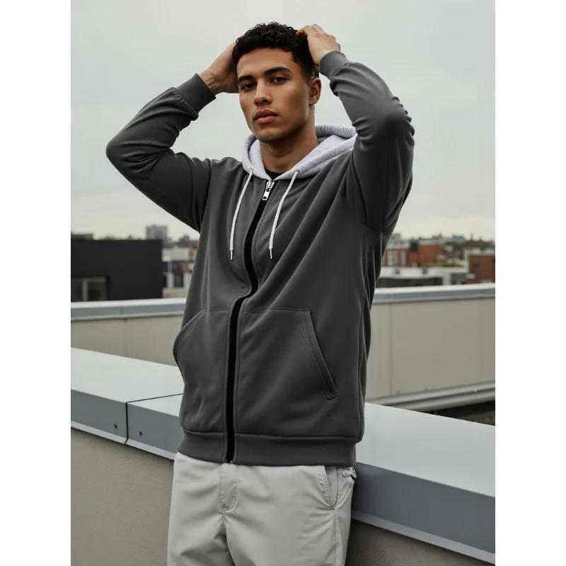 Весна Осень Новая Мужская Корейская Толстовка с Цветными Блоками, Круглый Вырез, На Молнии, Легкий Кардиган, Повседневная, Универсальная Молодежная Куртка