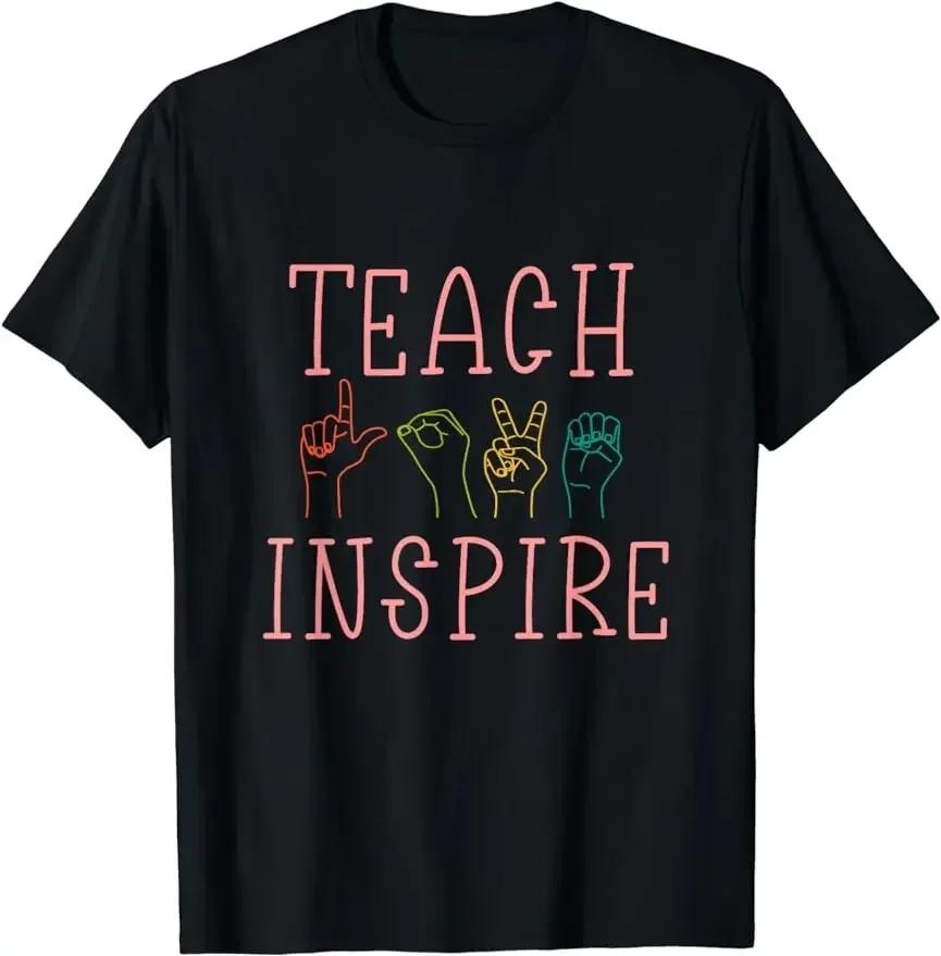 Proud Teacher ASL Sign Language Gestures TShirt Unisex Style Printed Women Unisex Clothing Graphic TShirts Anime Clothes