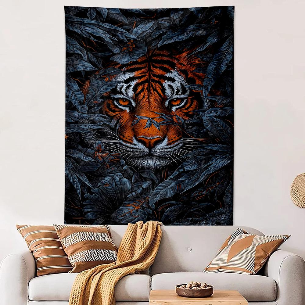 Majestic Tiger in Jungle Foliage Design Patterned tapestry for bedroom and living room home decor