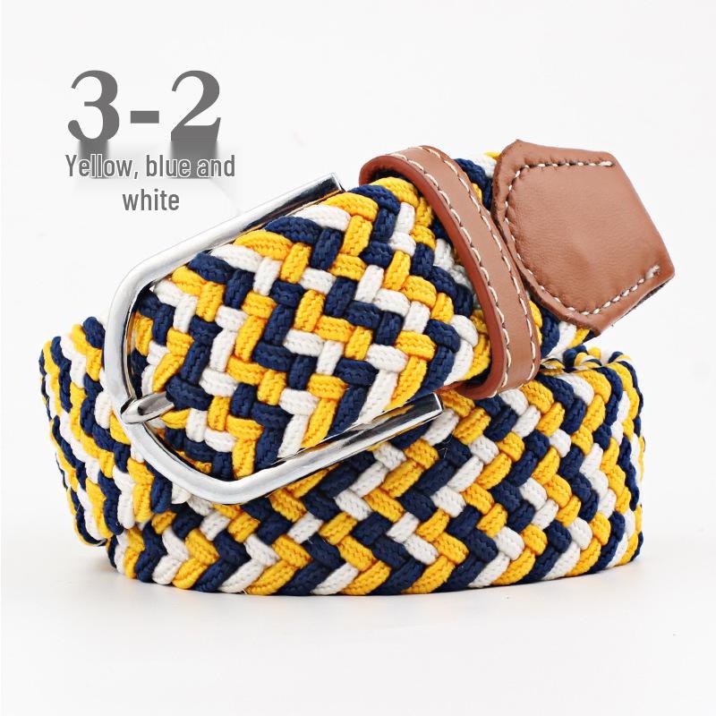 Korean Style Elastic Braided Canvas Belt with Pin Buckle for Men and Women