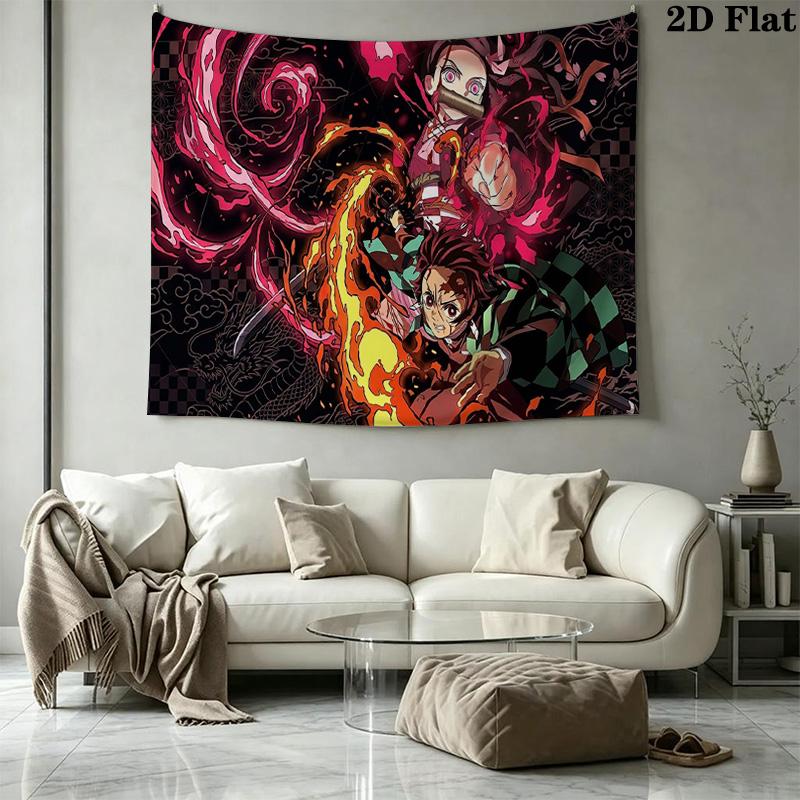 Tanjiro Nezuko Kamado Wall Tapestry Aesthetic Wall Hanging Printed Fabric Blanket Decorative Tapestries for Bedroom Living Room Home Decor