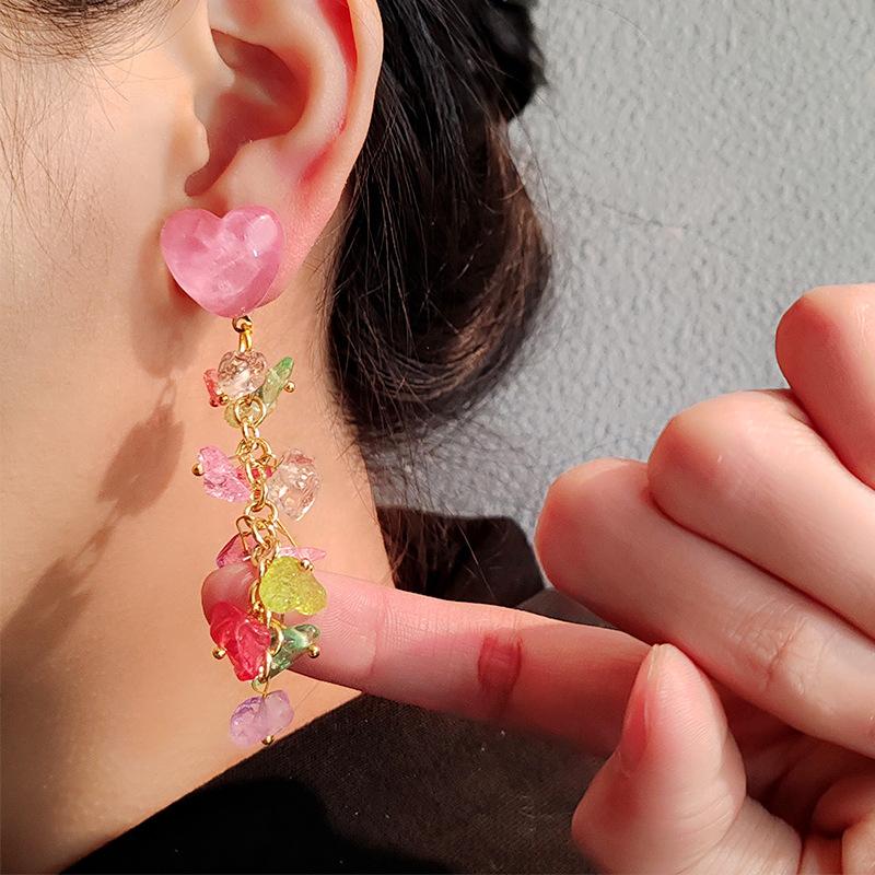 Серьги-гвоздики с бахромой из сверкающих кристаллов Love, корейские, свежие, темпераментные, модные, сладкие серьги