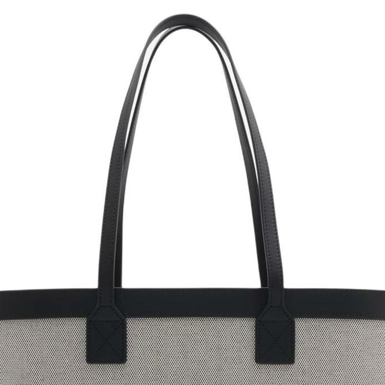 Burberry Canvas Leather Trim Large Tote Bag With Front Pocket For Daily Use