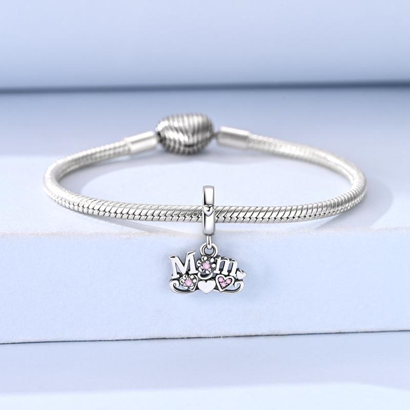 Original 925 Sterling Silver Bead Charms Pink Heart Flower Mom Pendant Fit Original Bracelet For Women DIY Jewelry Gift