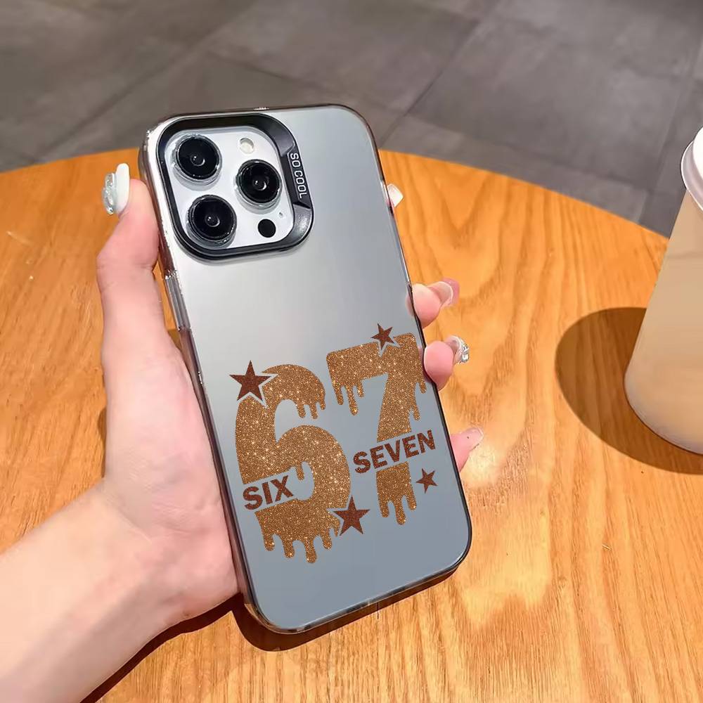 67 S-SIX-X S-SEVEN-N арт Чехол для телефона Для iPhone17,16,15,14,13,12,11 Plus,Pro Max Черный Конфетный серебристый чехол для телефона