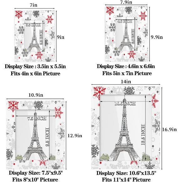 5x7 Picture Frame White Winter Christmas Snowflake Photo Frame for Wall and Tabletop Display Wooden Photo Picture Frame Home Decor