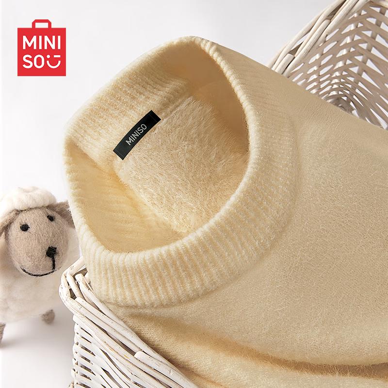 MINISO Мужской вязаный свитер с круглым вырезом и флисовой подкладкой
