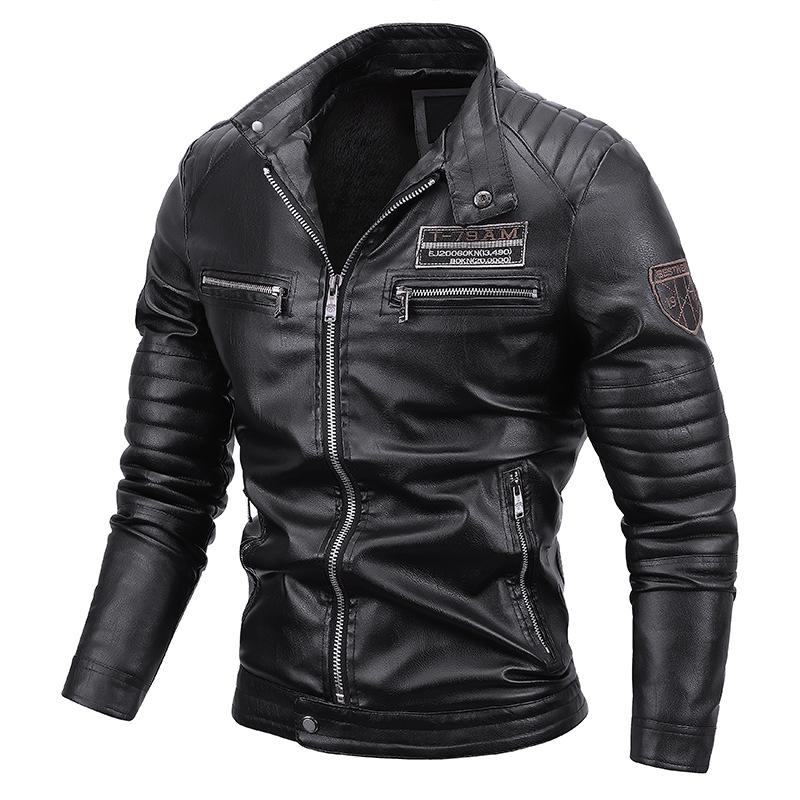 Leather Men 'S Jacket Motorcycle Suit Plus Velvet Leather Jacket