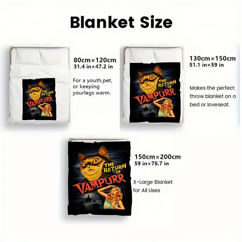 Retro Horror Comedy Cat 2D Flat Pattern Flannel Blanket High quality All Seasons Warmth and Comfort Perfect for Christmas Gifts.SMT0917041