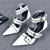 Sexy Metal Buckle Thin Heel Pointed Hot Girl Bag Head White High Heel Street Cool Handsome Punk Sandals 2025 New