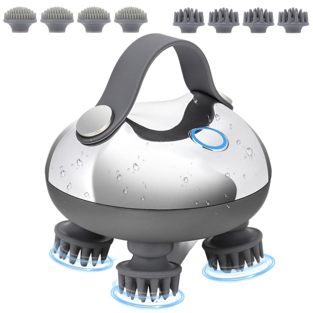 Electric Scalp Massager with 8 Silicone Massage Heads Portable Head Massager IPX7 Waterproof for Hair Growth Stress Relax