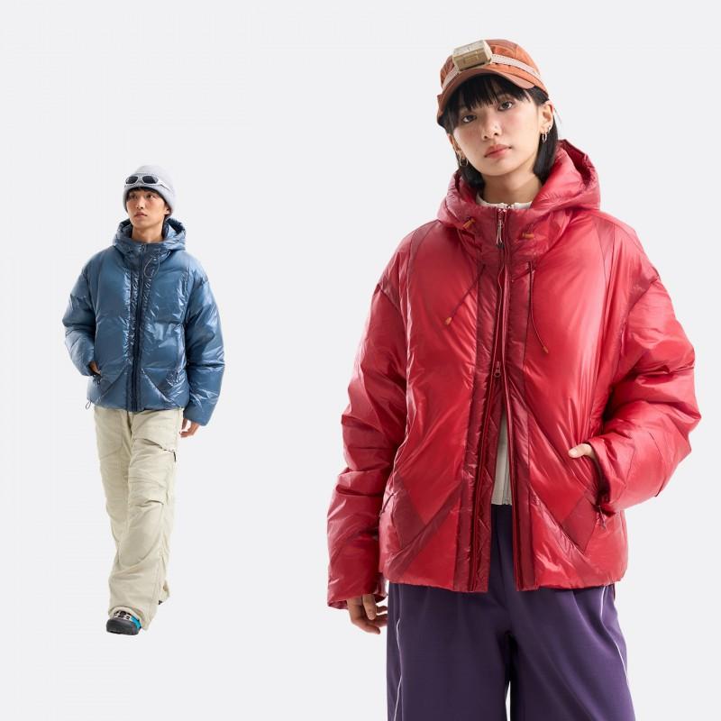 Unisex Winter Down Jacket 85% White Duck 670 Fill Power Warm Hooded Outdoor Sport Coat Fire Red Blue Green Orange