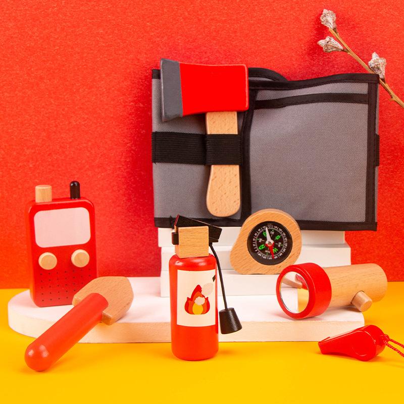Детский игровой набор инструментов пожарного Деревянная игрушка Поясная сумка Детский ящик для инструментов Пожарное оборудование