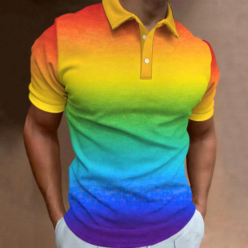 New Men'S Polo Shirt 3d Rainbow Printed Men Clothing Summer Casual Short Sleeved Loose Oversized Shirt Street Fashion Tops Tees