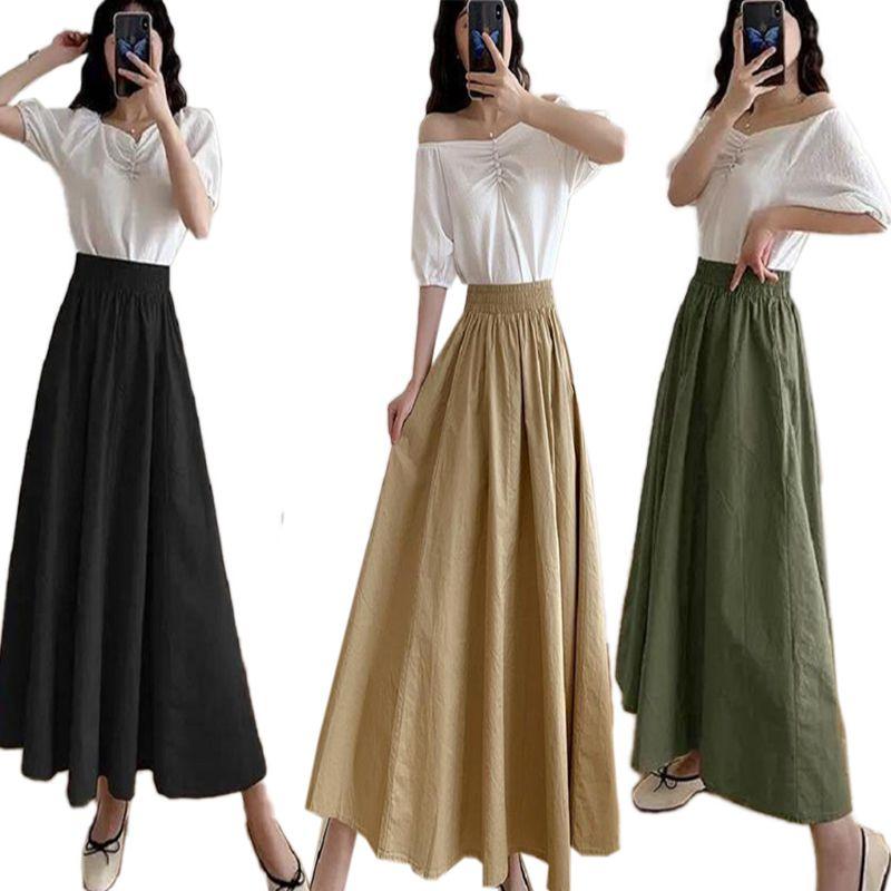 Women Long Skirt Muslimah Plus Size High Waist Plain Maxi Skirt For Casual Wear**