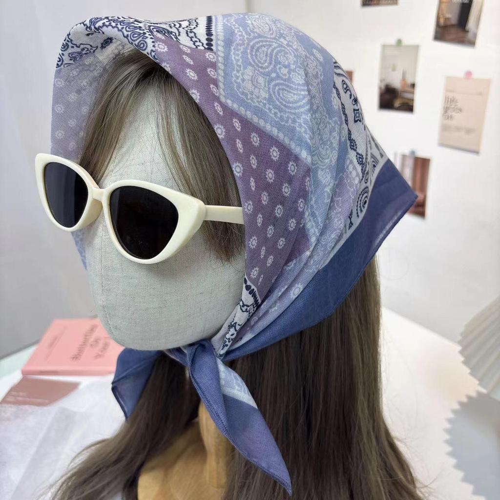 French Lace Triangle Scarf with Beige Floral Design, Retro Headscarf, Hairband, Bag Accent, and All-Match Ribbon Scarf