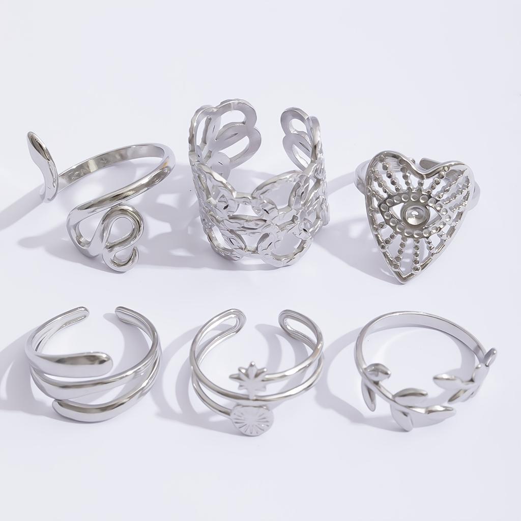 Fashionable stainless steel ring with a simple hollow geometric design, suitable for stacking, a versatile casual choice, ideal for holiday gifts