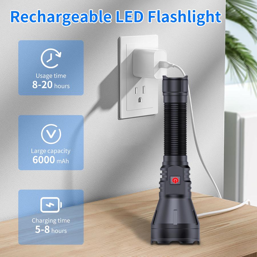 Rechargeable High-power LED Flashlight Strong Light USB Rechargeable IP65 Waterproof Outdoor Fishing Hunting Emergency Camping