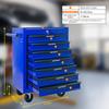 Mobile metal tool cabinet with 7 drawers, 508 mm (20 inch) and ball-bearing drawer slides, organizing steel tool box – black-blue
