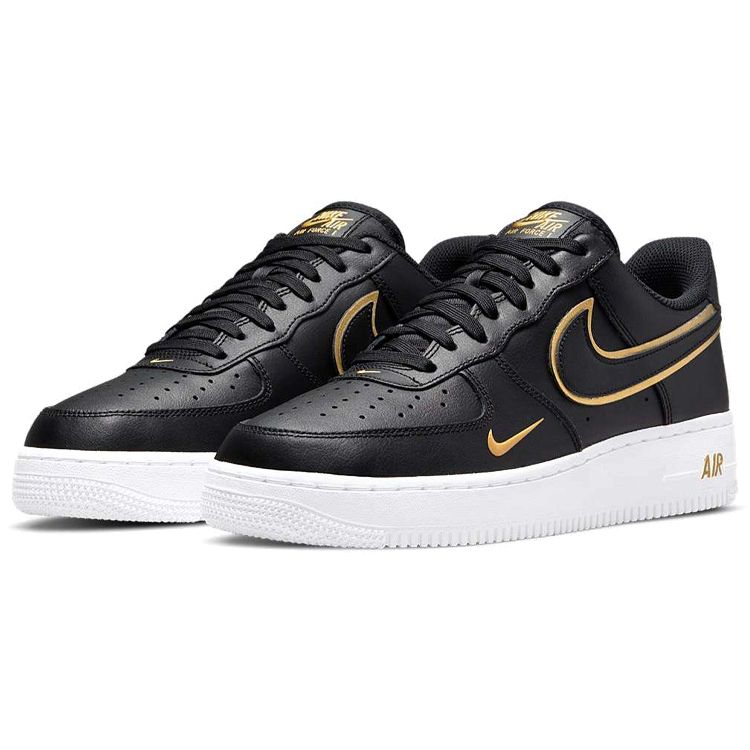 Nike Air Force 1 07 LV8 Metallic Swoosh Pack — черные мужские кроссовки металлик-золото-белый DA8481-001