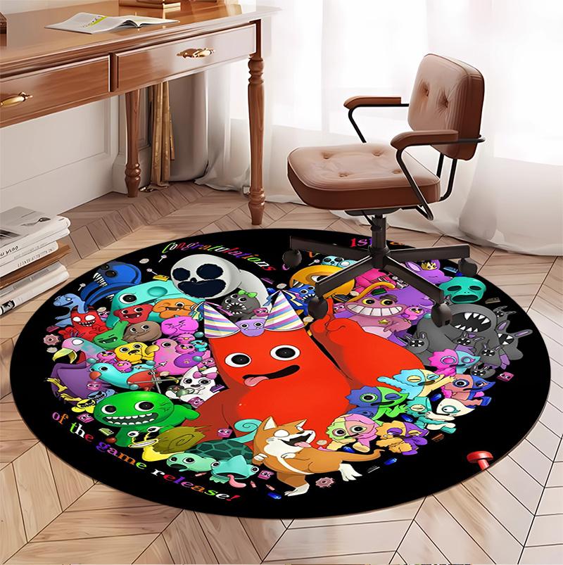 Game Rainbow Friends Pattern Round Rug, Indoor/Outdoor Mat, for Picnic, Gameroom, Bedroom, Office, Living Room, Home Decor Carpet, Birthday Gift