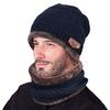 Men Warm  Winter Thicken Hat And Scarf Two-Piece Knit Windproof Cap