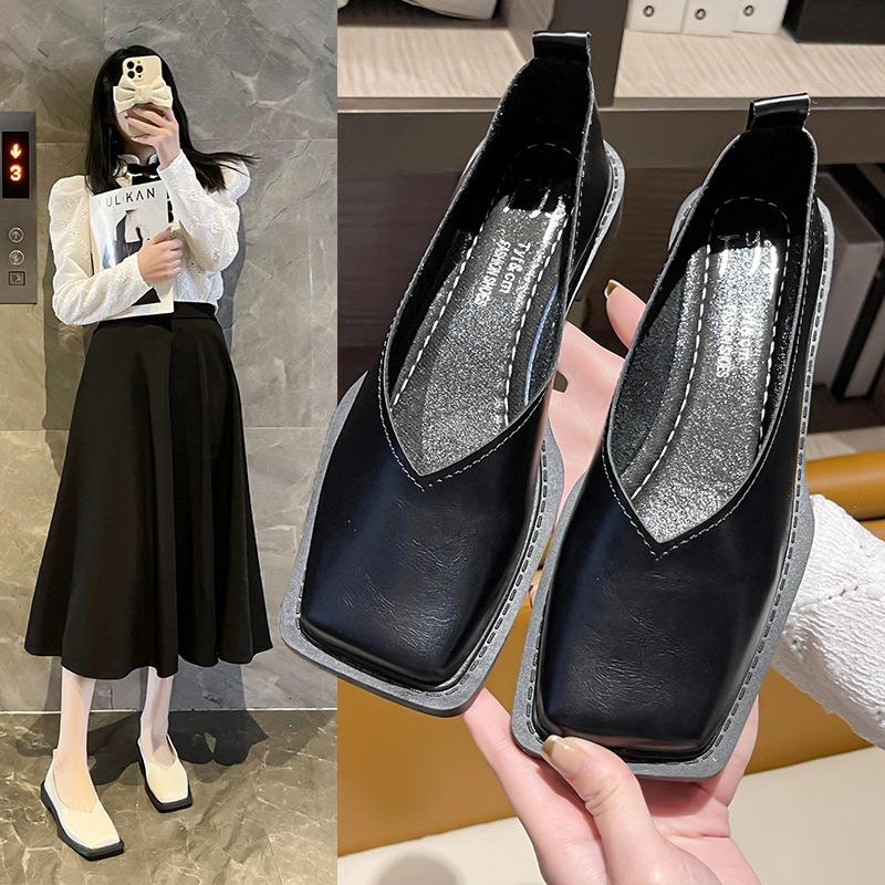 Весна Осень Женские Туфли Mary Jensen Retro Flat Женские Туфли с квадратным носком Простые Туфли Темперамент Кожаные Туфли