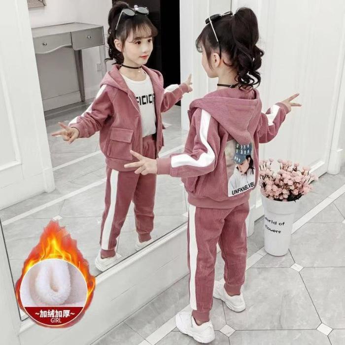 Girls' Corduroy Suit Winter Autumn Little Girl Autumn and Winter Korean Style Two-piece Suit