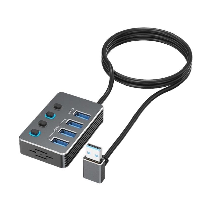 Высокоскоростной USB 3.0 адаптер с 4 портами, независимыми переключателями, светодиодными индикаторами и питанием Type-C для быстрой передачи данных