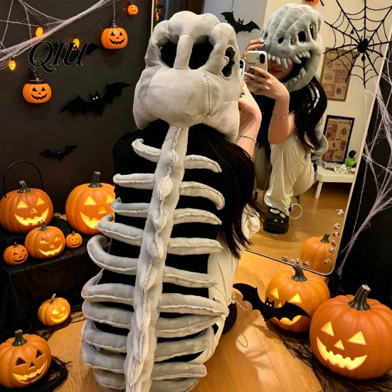 Reusable Halloween Decor Dinosaur Skeleton Costume, 3D Spinosaurus Skull Masque Headpiece And Spine, Home Plush Hood Costume for Halloween,