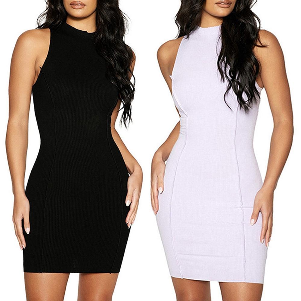 Женское платье без рукавов с круглым вырезом, летнее однотонное платье для похудения ягодиц