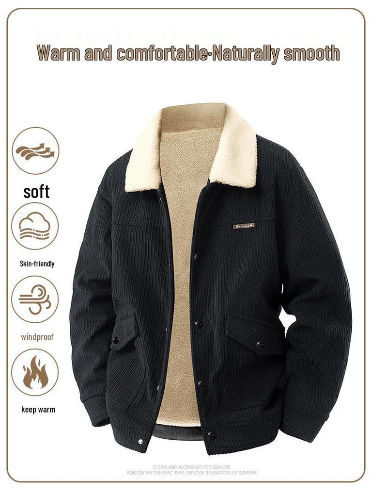 Мужская зимняя вельветовая куртка, на бархатной подкладке, с лацканами, модного свободного кроя, повседневного универсального дизайна