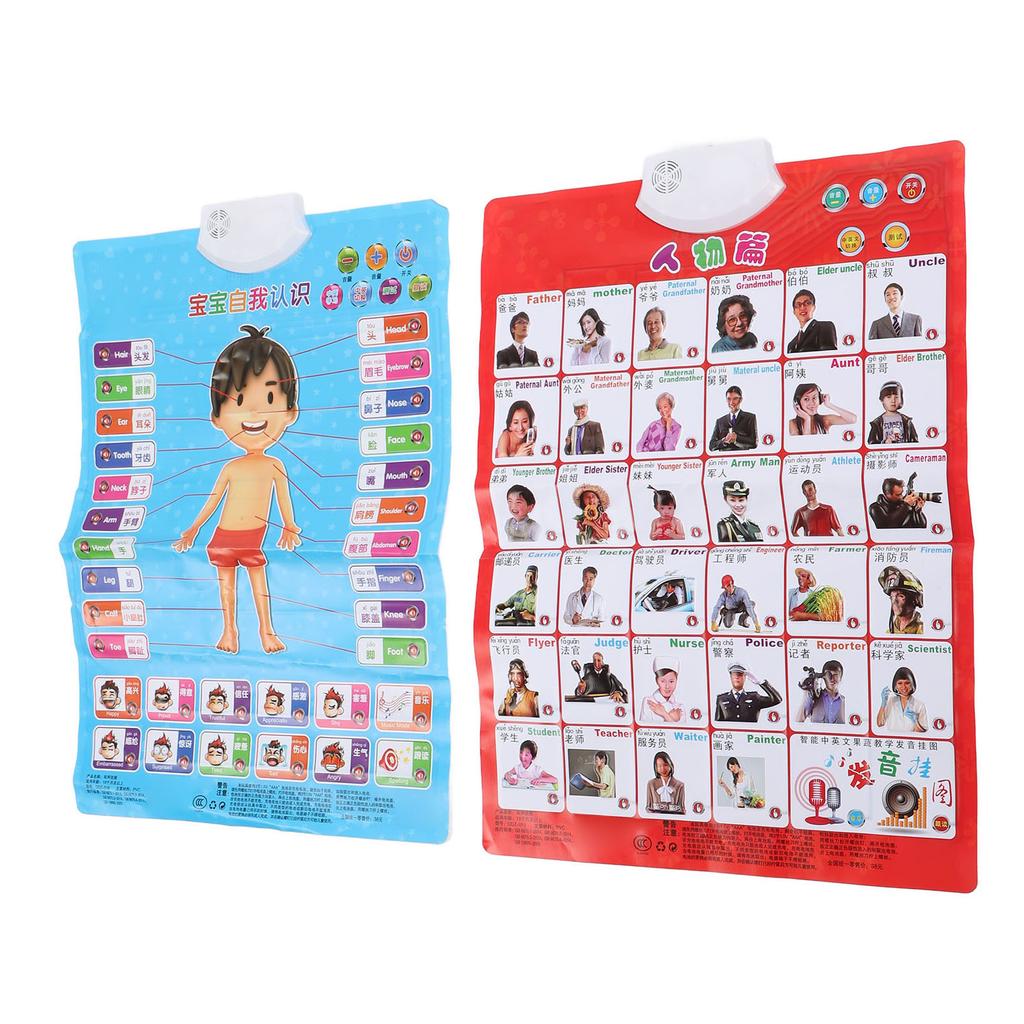 2 шт. плакаты по фонетике на китайском и английском языках, многоцелевое развлечение для раннего образования, самопознание и рисунок на английском языке