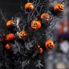 Artificial Halloween Stem Faux Curly Willow Branch with Pumpkin And Black Maple Leaves Gothic Fake Twig Picks for Vase DIY Home Decor