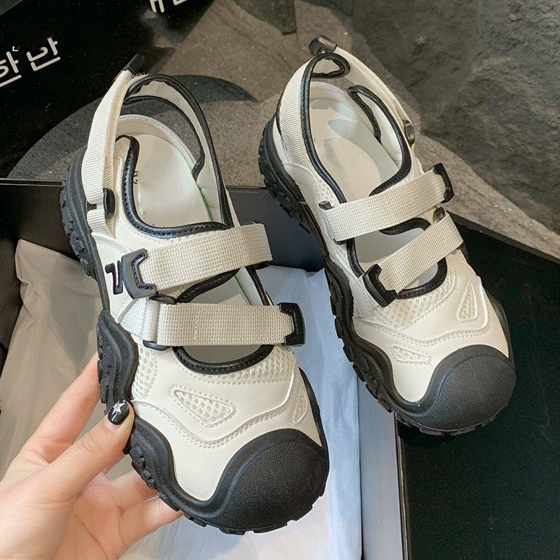 Сандалии на толстой подошве для женщин 2024 года, новые модные летние дышащие повседневные туфли на высоком каблуке с полыми носками, женские сандалии Zapatos Mujer