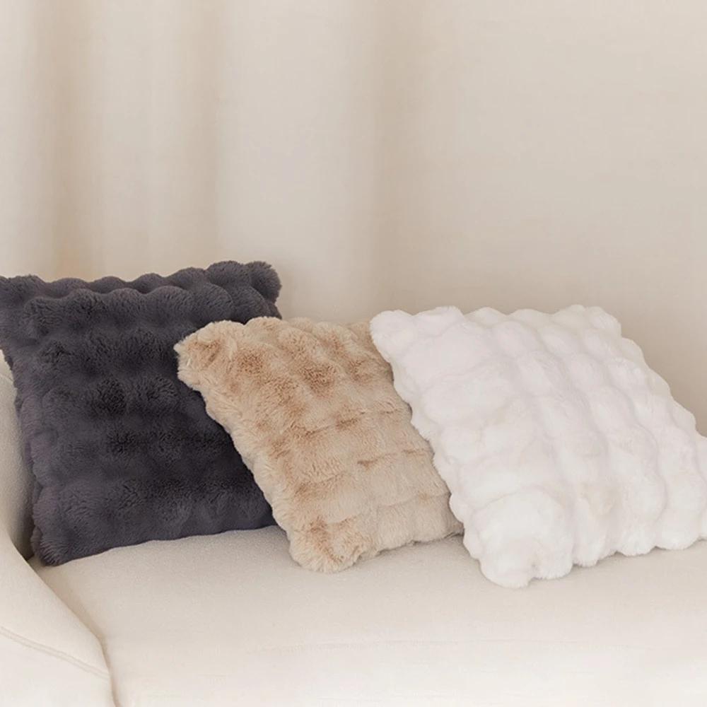 Soft Fur Cushion Cover 45*45cm Cozy Plush Decorative Pillow Cover for Living Room Sofa Decor Pillowcase White Grey Cushion Case
