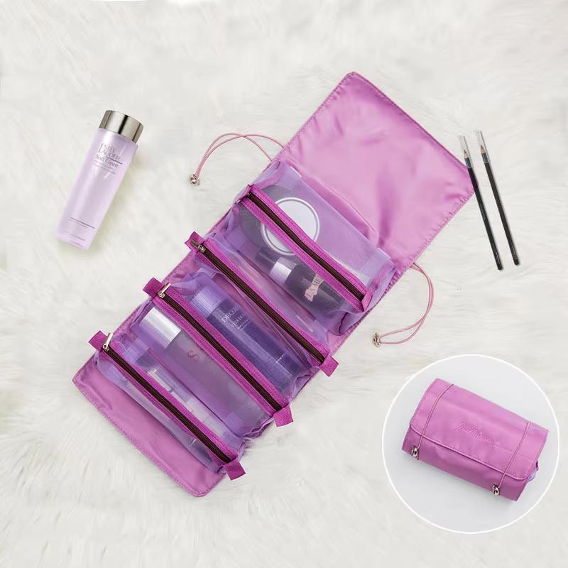 4 In 1 Cosmetic Bag For Women Zipper Mesh Separable Cosmetics Pouch Ladies Foldable Nylon Bag Rope Makeup Bag Kosmetyczka